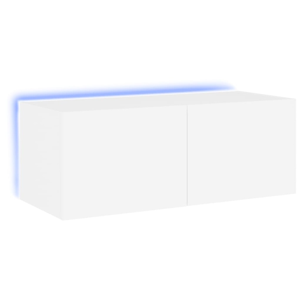 vidaXL Comodă TV de perete cu lumini LED, alb, 80x35x31 cm