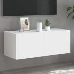 vidaXL Comodă TV de perete cu lumini LED, alb, 80x35x31 cm vidaXL Comodă TV de perete cu lumini LED, alb, 80x35x31 cm
