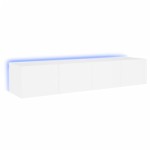 vidaXL Comode TV de perete cu lumini LED, 2 buc., alb, 80x35x31 cm