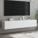 vidaXL Comode TV de perete cu lumini LED, 2 buc., alb, 80x35x31 cm
