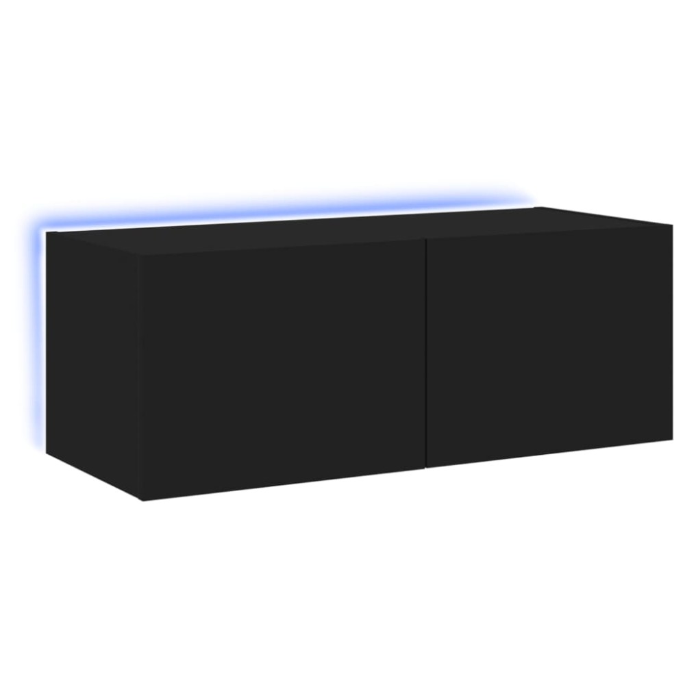 vidaXL Comodă TV de perete cu lumini LED, negru, 80x35x31 cm