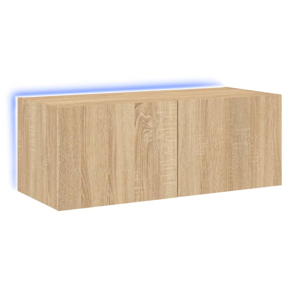 vidaXL Comodă TV de perete cu lumini LED, stejar sonoma, 80x35x31 cm