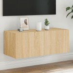 vidaXL Comodă TV de perete cu lumini LED, stejar sonoma, 80x35x31 cm vidaXL Comodă TV de perete cu lumini LED, stejar sonoma, 80x35x31 cm