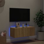 vidaXL Comodă TV de perete cu lumini LED, stejar sonoma, 80x35x31 cm vidaXL Comodă TV de perete cu lumini LED, stejar sonoma, 80x35x31 cm