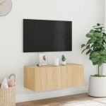 vidaXL Comodă TV de perete cu lumini LED, stejar sonoma, 80x35x31 cm vidaXL Comodă TV de perete cu lumini LED, stejar sonoma, 80x35x31 cm