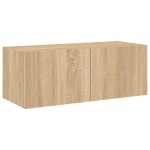 vidaXL Comodă TV de perete cu lumini LED, stejar sonoma, 80x35x31 cm vidaXL Comodă TV de perete cu lumini LED, stejar sonoma, 80x35x31 cm