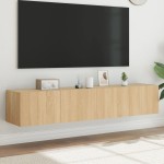 vidaXL Comodă TV de perete cu LED, 2 buc. stejar sonoma, 80x35x31 cm vidaXL Comodă TV de perete cu LED, 2 buc. stejar sonoma, 80x35x31 cm