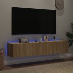 vidaXL Comodă TV de perete cu LED, 2 buc. stejar sonoma, 80x35x31 cm vidaXL Comodă TV de perete cu LED, 2 buc. stejar sonoma, 80x35x31 cm