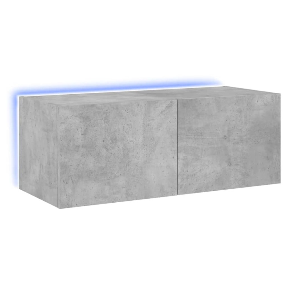 vidaXL Comodă TV de perete cu lumini LED, gri beton, 80x35x31 cm