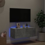 vidaXL Comodă TV de perete cu lumini LED, gri beton, 80x35x31 cm vidaXL Comodă TV de perete cu lumini LED, gri beton, 80x35x31 cm