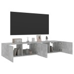 vidaXL Comode TV de perete cu lumini LED 2 buc. gri beton 80x35x31 cm