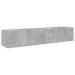 vidaXL Comode TV de perete cu lumini LED 2 buc. gri beton 80x35x31 cm