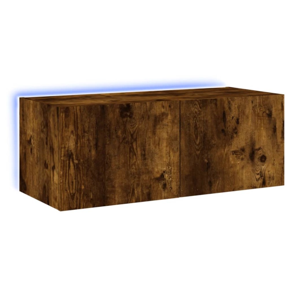 vidaXL Comodă TV de perete cu lumini LED, stejar fumuriu, 80x35x31 cm