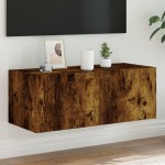 vidaXL Comodă TV de perete cu lumini LED, stejar fumuriu, 80x35x31 cm vidaXL Comodă TV de perete cu lumini LED, stejar fumuriu, 80x35x31 cm