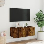 vidaXL Comodă TV de perete cu lumini LED, stejar fumuriu, 80x35x31 cm vidaXL Comodă TV de perete cu lumini LED, stejar fumuriu, 80x35x31 cm