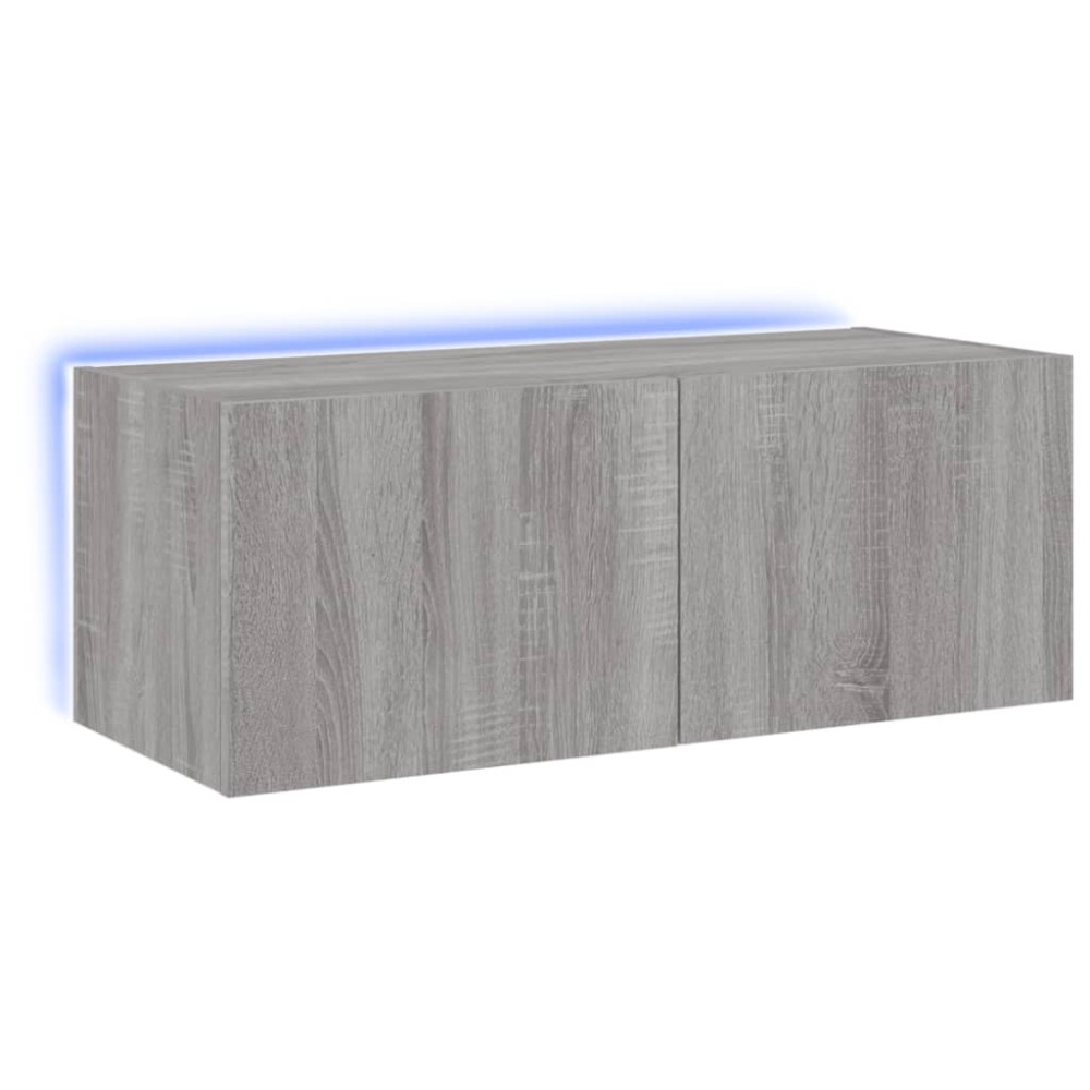vidaXL Comodă TV de perete cu lumini LED, gri sonoma, 80x35x31 cm