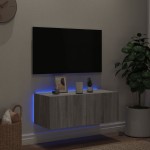 vidaXL Comodă TV de perete cu lumini LED, gri sonoma, 80x35x31 cm vidaXL Comodă TV de perete cu lumini LED, gri sonoma, 80x35x31 cm