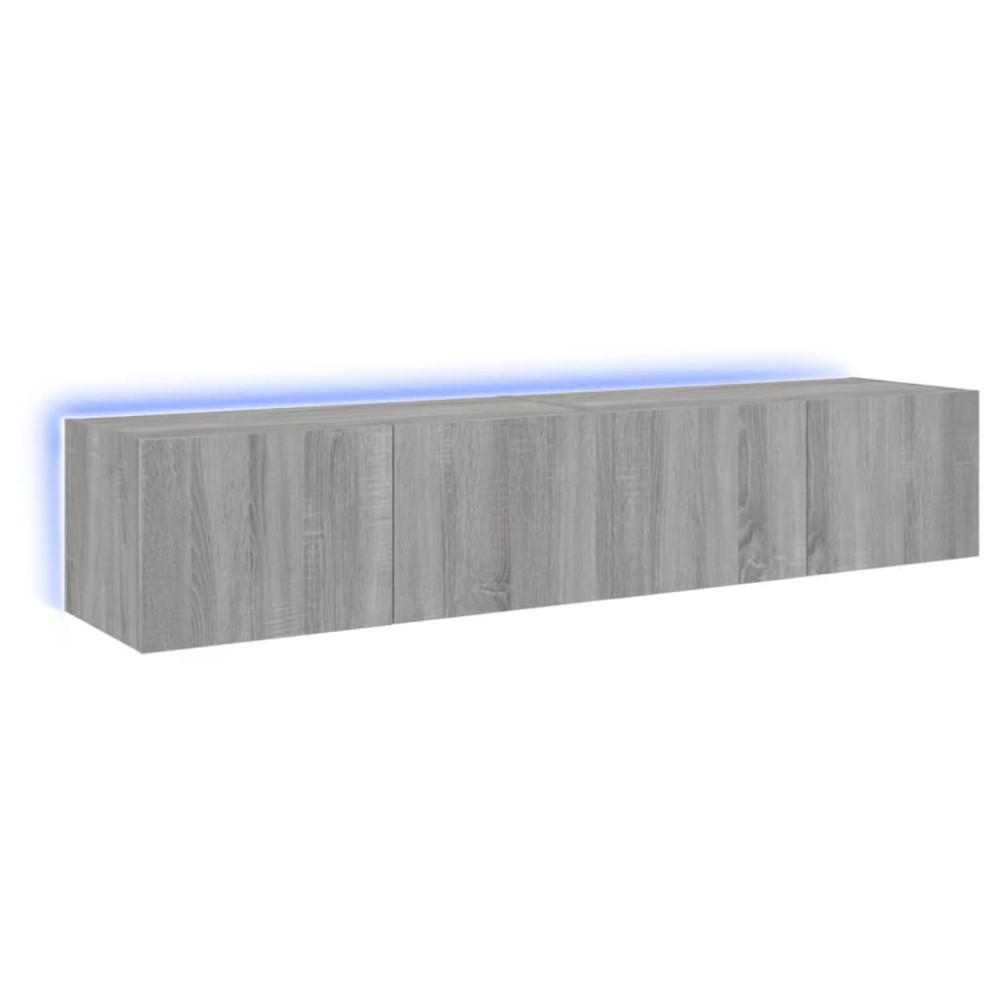 vidaXL Comodă TV de perete cu LED, 2 buc, gri sonoma, 80x35x31 cm