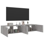 vidaXL Comodă TV de perete cu LED, 2 buc, gri sonoma, 80x35x31 cm vidaXL Comodă TV de perete cu LED, 2 buc, gri sonoma, 80x35x31 cm