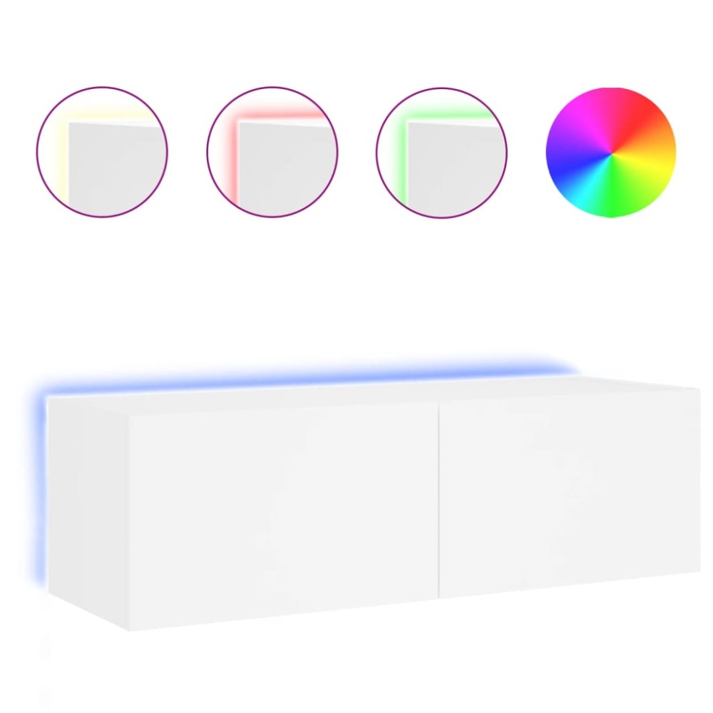 vidaXL Comodă TV de perete cu lumini LED, alb, 100x35x31 cm