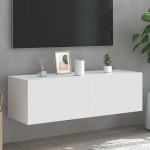 vidaXL Comodă TV de perete cu lumini LED, alb, 100x35x31 cm vidaXL Comodă TV de perete cu lumini LED, alb, 100x35x31 cm