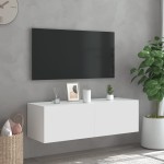 vidaXL Comodă TV de perete cu lumini LED, alb, 100x35x31 cm vidaXL Comodă TV de perete cu lumini LED, alb, 100x35x31 cm
