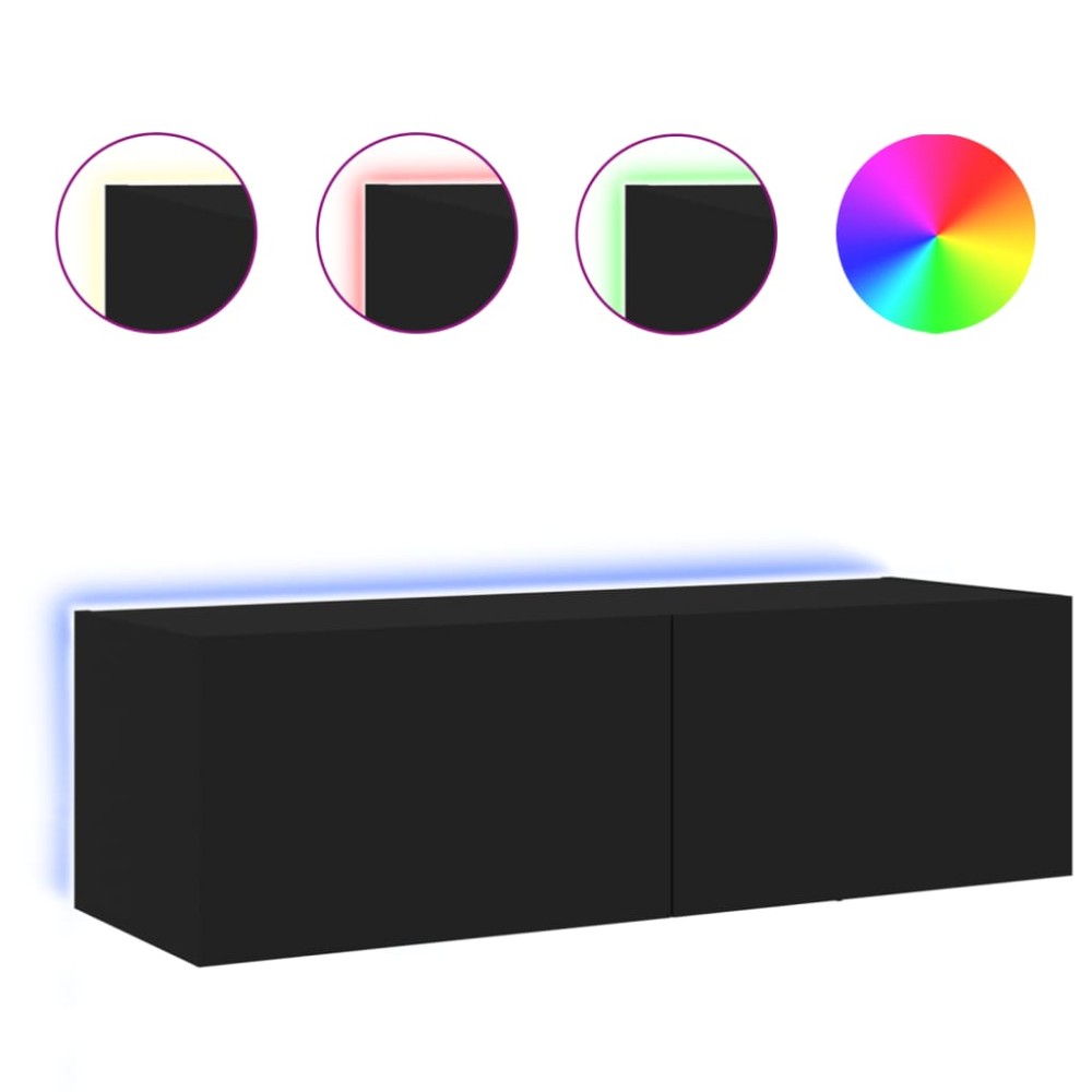 vidaXL Comodă TV de perete cu lumini LED, negru, 100x35x31 cm