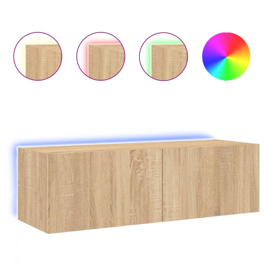 vidaXL Comodă TV de perete cu lumini LED, stejar sonoma, 100x35x31 cm