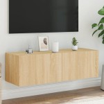 vidaXL Comodă TV de perete cu lumini LED, stejar sonoma, 100x35x31 cm vidaXL Comodă TV de perete cu lumini LED, stejar sonoma, 100x35x31 cm
