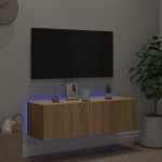 vidaXL Comodă TV de perete cu lumini LED, stejar sonoma, 100x35x31 cm vidaXL Comodă TV de perete cu lumini LED, stejar sonoma, 100x35x31 cm