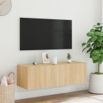 vidaXL Comodă TV de perete cu lumini LED, stejar sonoma, 100x35x31 cm vidaXL Comodă TV de perete cu lumini LED, stejar sonoma, 100x35x31 cm