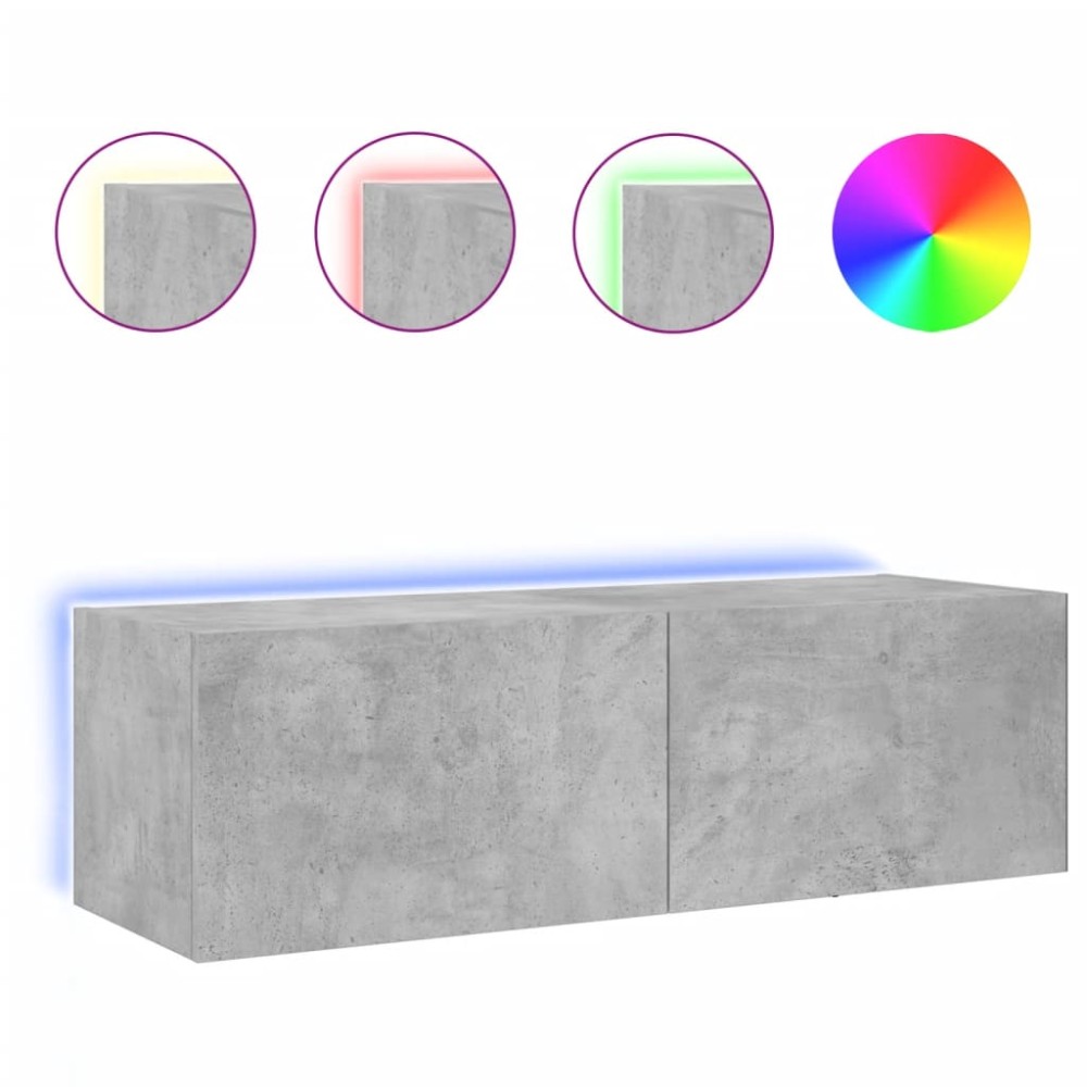 vidaXL Comodă TV de perete cu lumini LED, gri beton, 100x35x31 cm