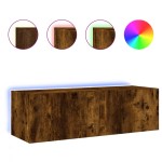 vidaXL Comodă TV de perete cu lumini LED, stejar fumuriu, 100x35x31 cm vidaXL Comodă TV de perete cu lumini LED, stejar fumuriu, 100x35x31 cm