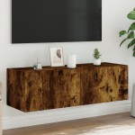 vidaXL Comodă TV de perete cu lumini LED, stejar fumuriu, 100x35x31 cm vidaXL Comodă TV de perete cu lumini LED, stejar fumuriu, 100x35x31 cm