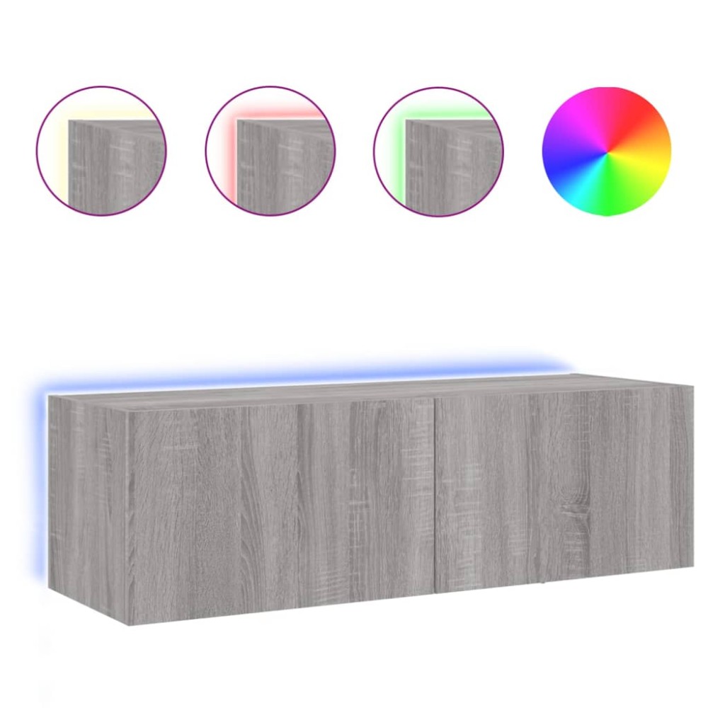 vidaXL Comodă TV de perete cu lumini LED, gri sonoma, 100x35x31 cm