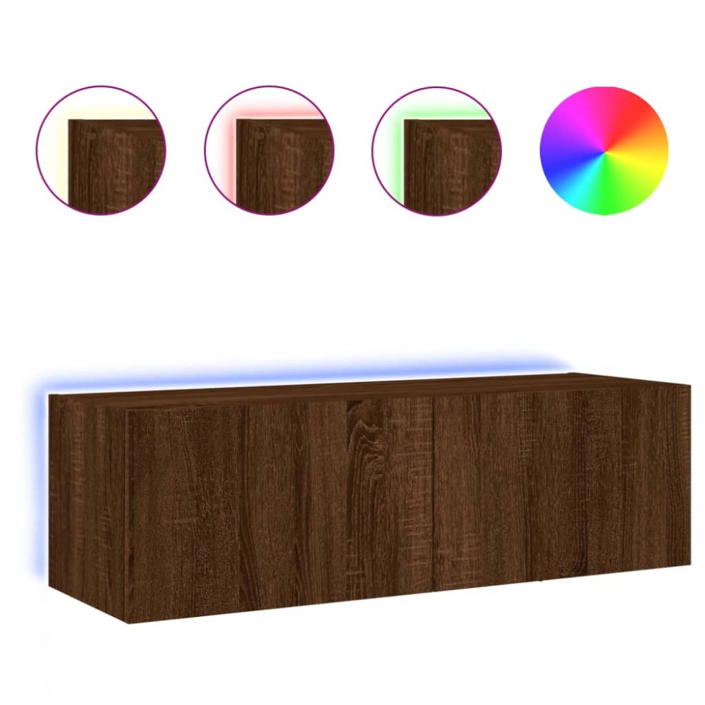 vidaXL Comodă TV de perete cu lumini LED, stejar maro, 100x35x31 cm