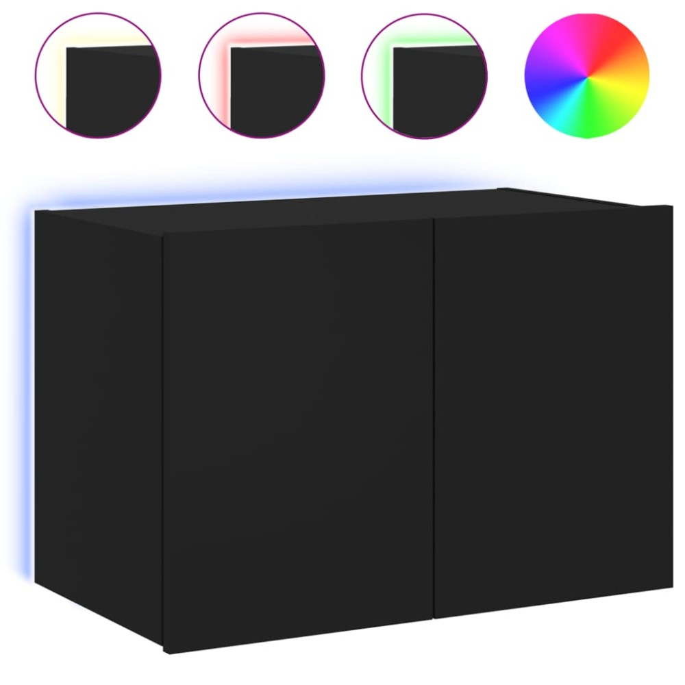 vidaXL Comodă TV de perete cu lumini LED, negru, 60x35x41 cm