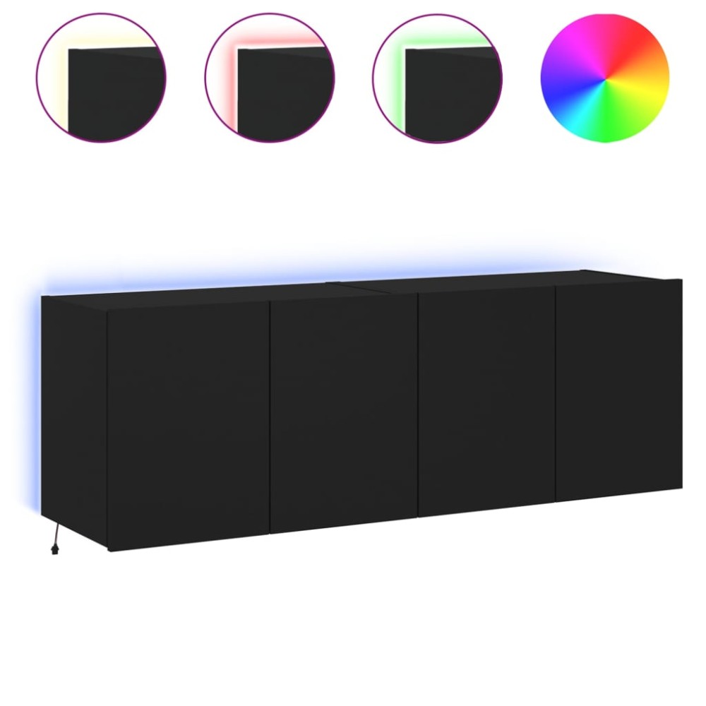 vidaXL Comode TV de perete cu lumini LED, 2 buc., negru, 60x35x41 cm