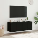 vidaXL Comode TV de perete cu lumini LED, 2 buc., negru, 60x35x41 cm