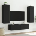 vidaXL Comode TV de perete cu lumini LED, 2 buc., negru, 60x35x41 cm