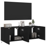 vidaXL Comode TV de perete cu lumini LED, 2 buc., negru, 60x35x41 cm
