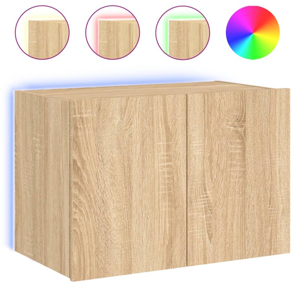 vidaXL Comodă TV de perete cu lumini LED, stejar sonoma, 60x35x41 cm
