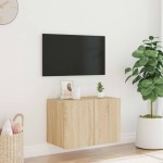 vidaXL Comodă TV de perete cu lumini LED, stejar sonoma, 60x35x41 cm vidaXL Comodă TV de perete cu lumini LED, stejar sonoma, 60x35x41 cm