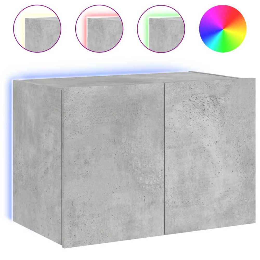vidaXL Comodă TV de perete cu lumini LED, gri beton, 60x35x41 cm