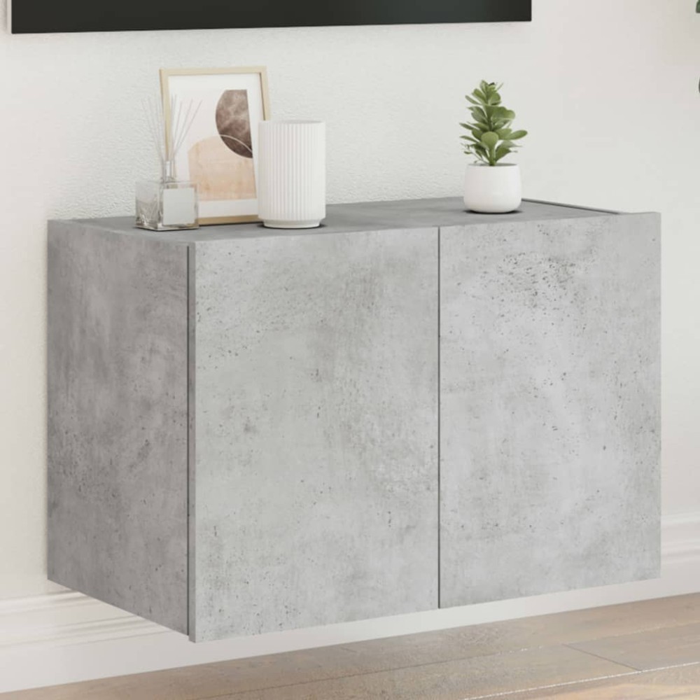 vidaXL Comodă TV de perete cu lumini LED, gri beton, 60x35x41 cm