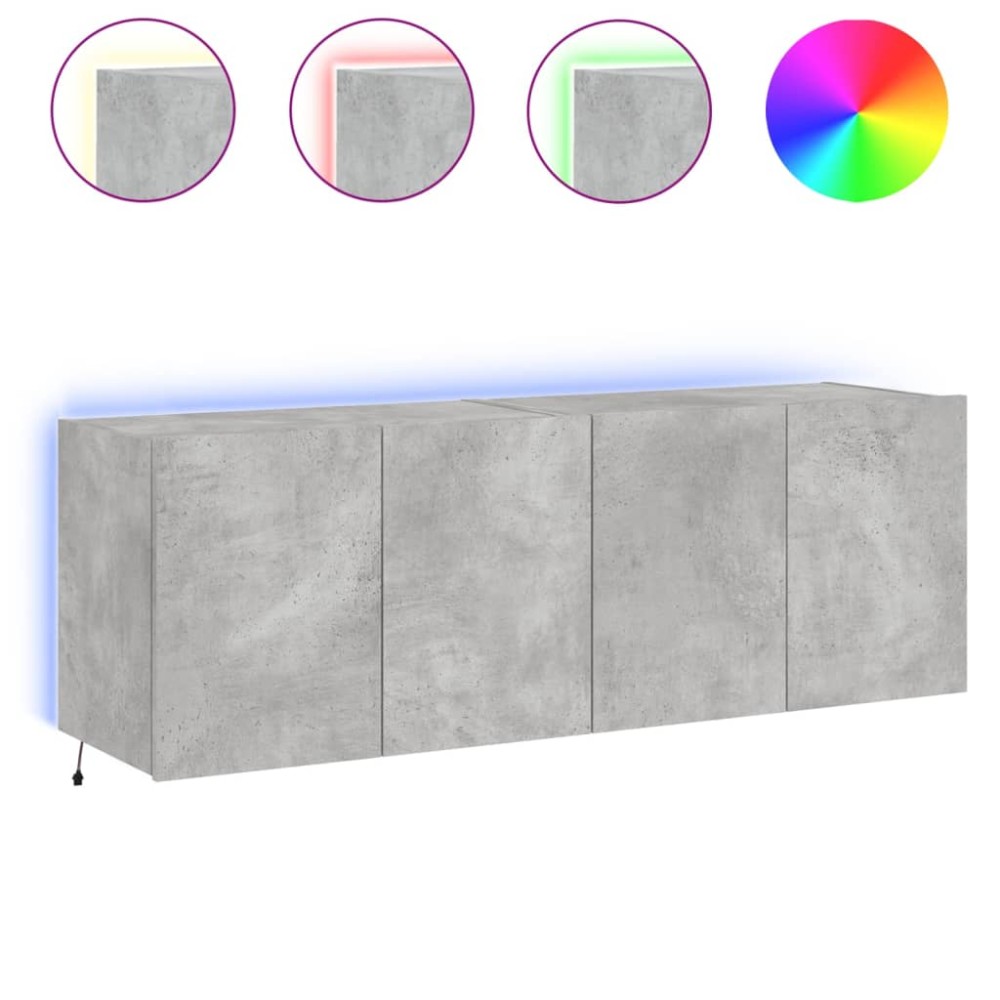 vidaXL Comode TV de perete cu lumini LED 2 buc. gri beton 60x35x41 cm