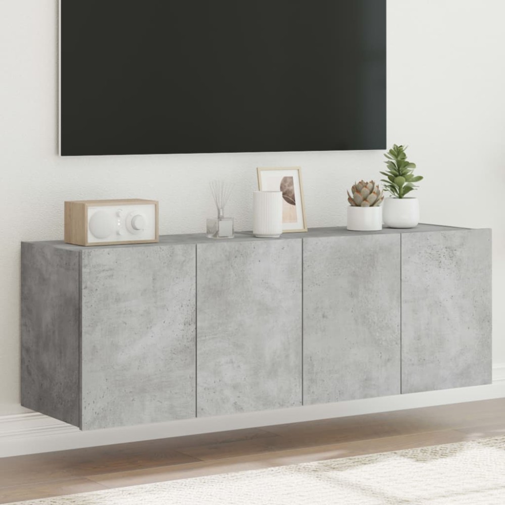 vidaXL Comode TV de perete cu lumini LED 2 buc. gri beton 60x35x41 cm