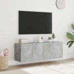 vidaXL Comode TV de perete cu lumini LED 2 buc. gri beton 60x35x41 cm