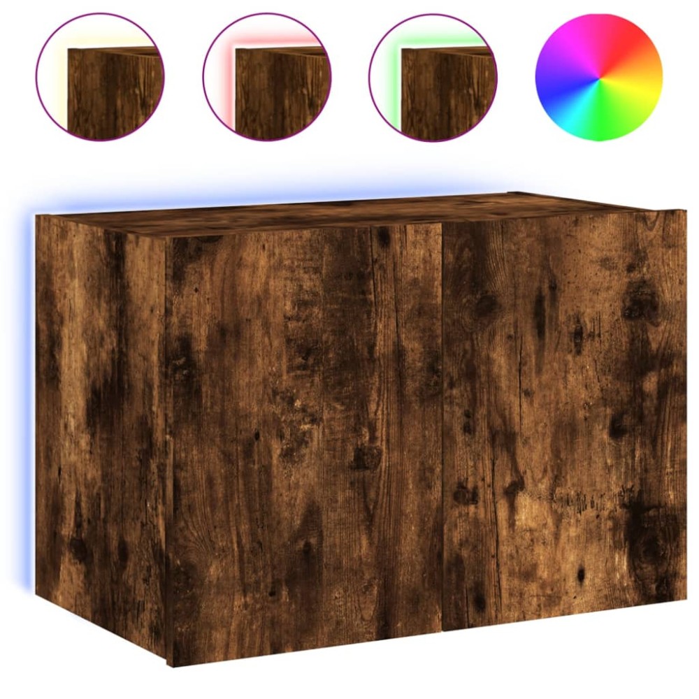 vidaXL Comodă TV de perete cu lumini LED, stejar fumuriu, 60x35x41 cm