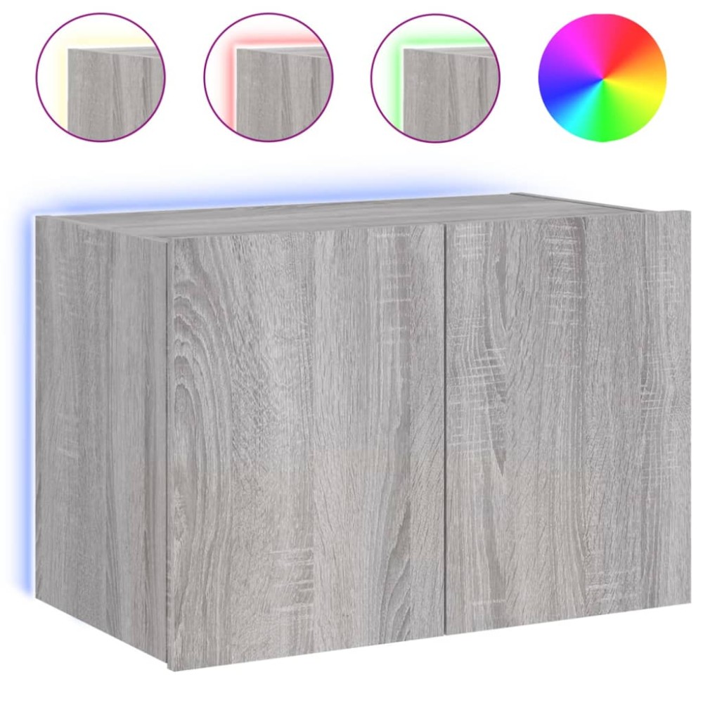 vidaXL Comodă TV de perete cu lumini LED, gri sonoma, 60x35x41 cm